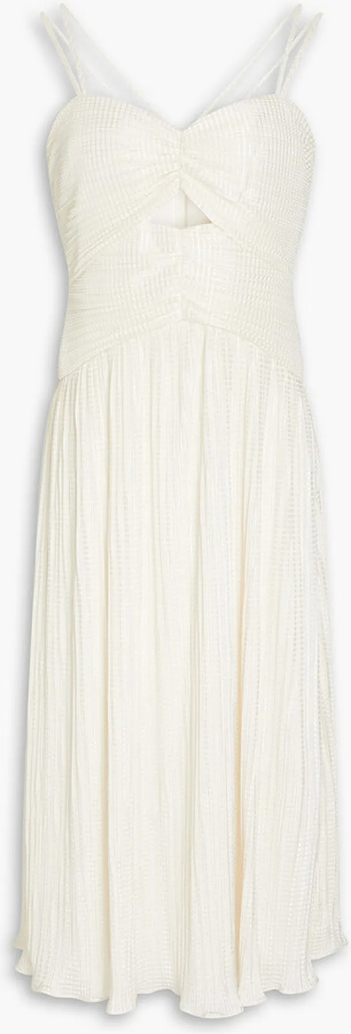 Ruched plissé jacquard midi dress