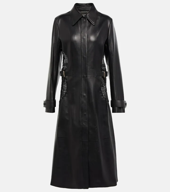 Embellished leather coat