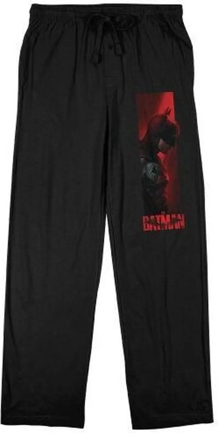 The Batman Movie Head Down Batman Men’s Black Graphic Sleep Pants-Large