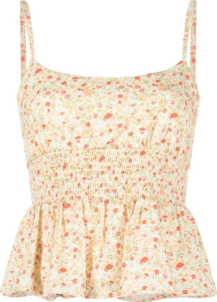 Neutral Floret Smocked Camisole Top