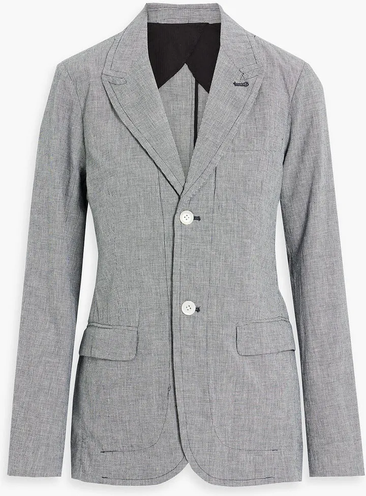 Crinkled houndstooth cotton and linen-blend blazer