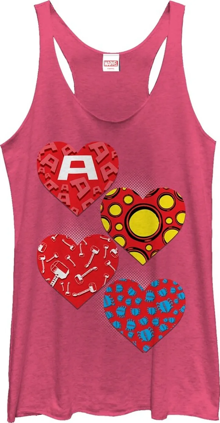 Women's Marvel Hero Hearts Racerback Tank Top - Pink Heather - Small