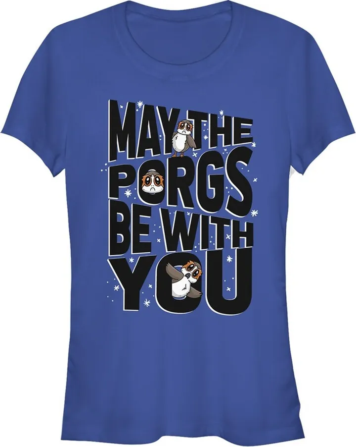 Junior's Star Wars The Last Jedi May the Fourth Porgs Be With You T-Shirt - Royal Blue - Medium