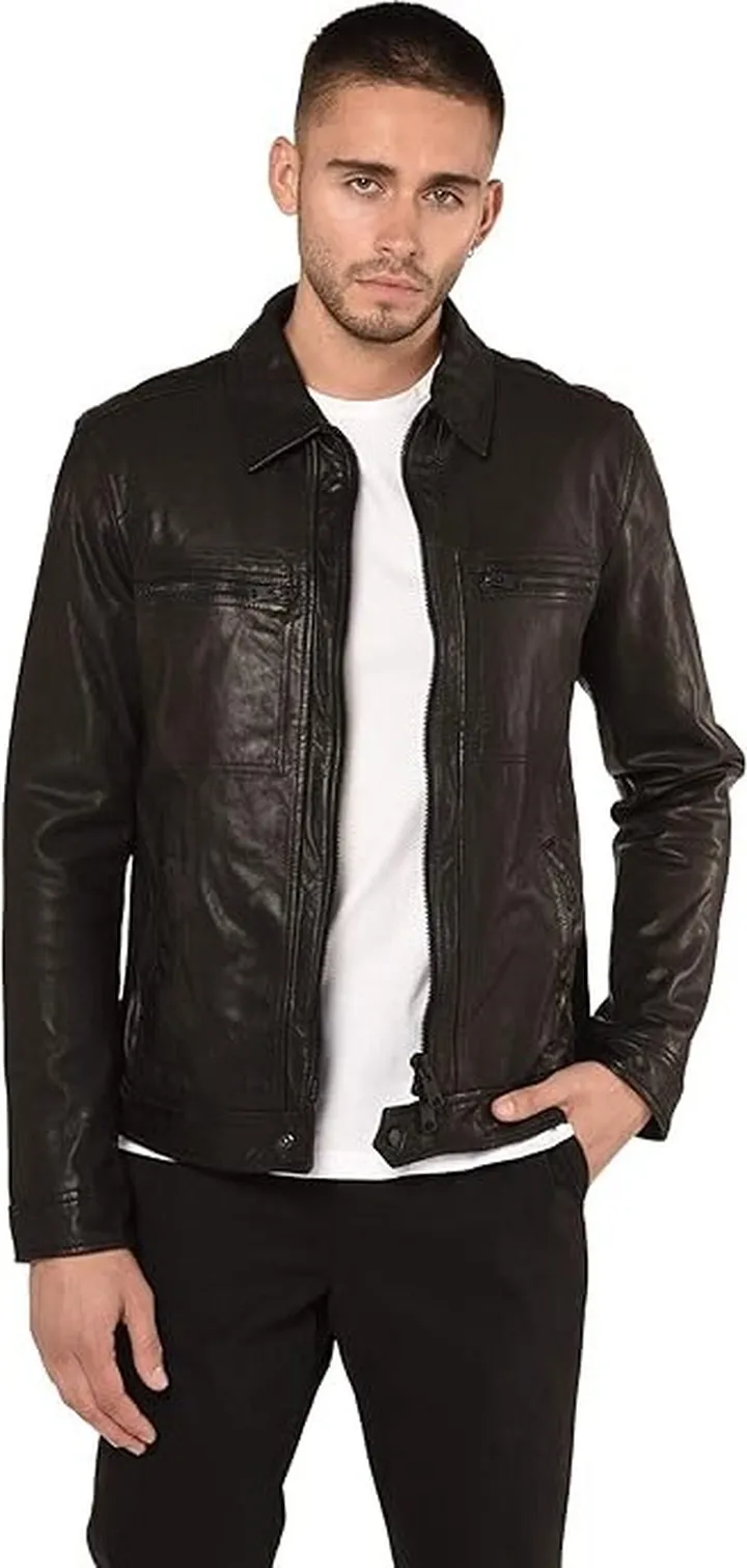 AllSaints Lark Leather Jacket (Black) Men's Clothing
