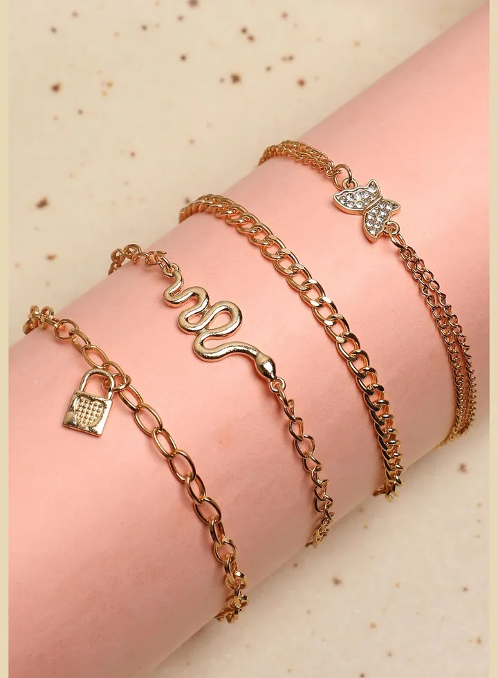 4 Piece Gold Plated Casual Designer Anklet For Women