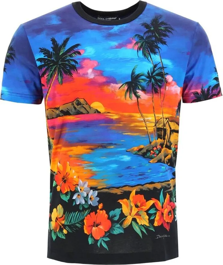 Dolce & Gabbana Hawaiian Print Crewneck T-Shirt