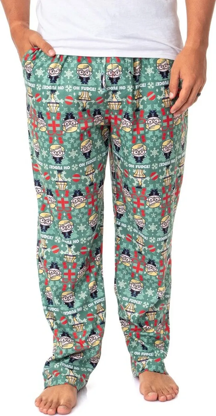 A Christmas Story Mens' Chibi Ralphie Oh Fudge! Leg Lamp Sleep Pajama Pants (S) Green