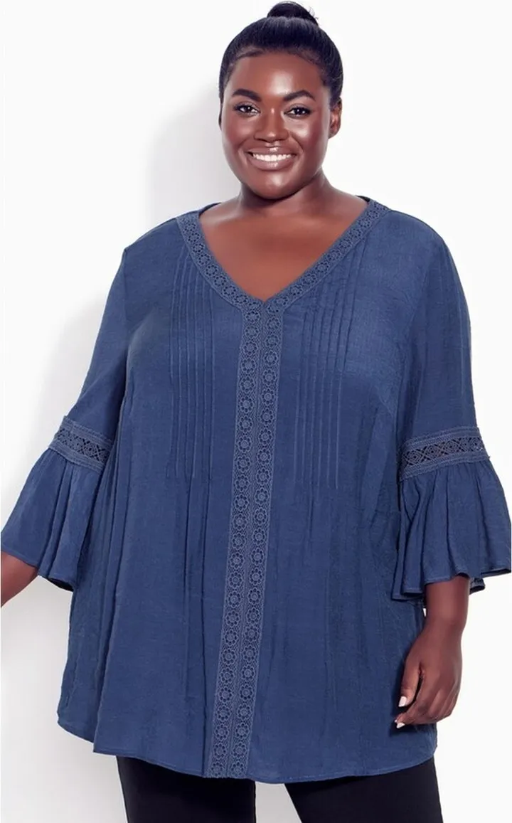AVENUE | Women's Plus Size Pleat Lace Tunic - navy - 20W