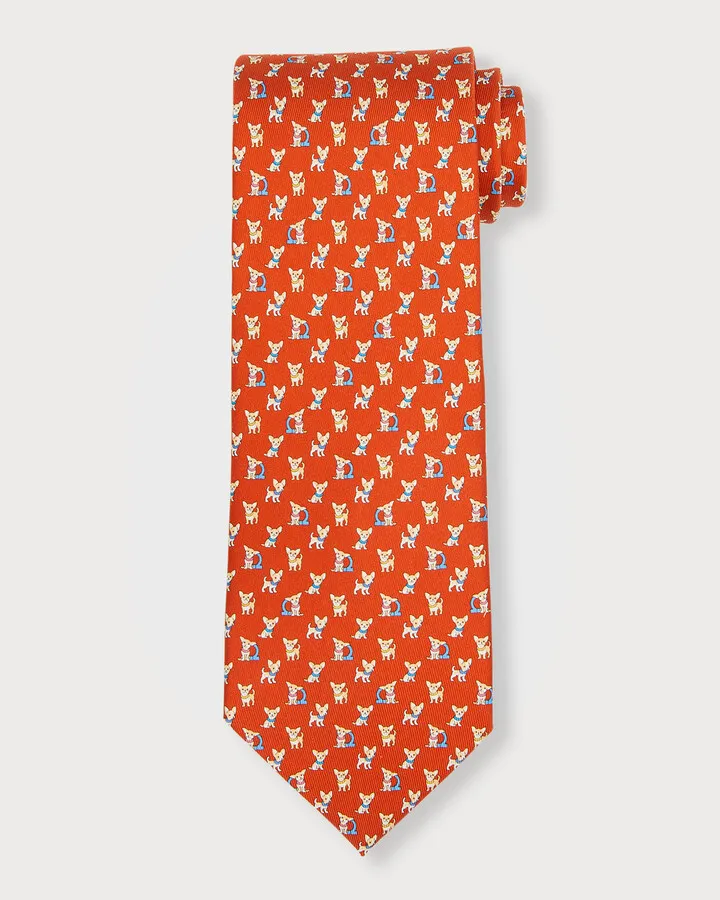 Men's 4-Ron Puppy Print Silk Tie