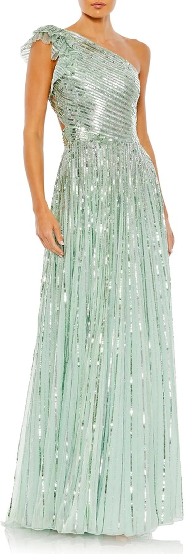 One-Shoulder Sequin Strappy Back Gown