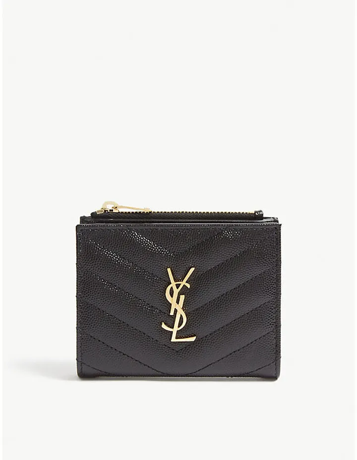 Womens Black Gold Monogram Quilted Leather Purse