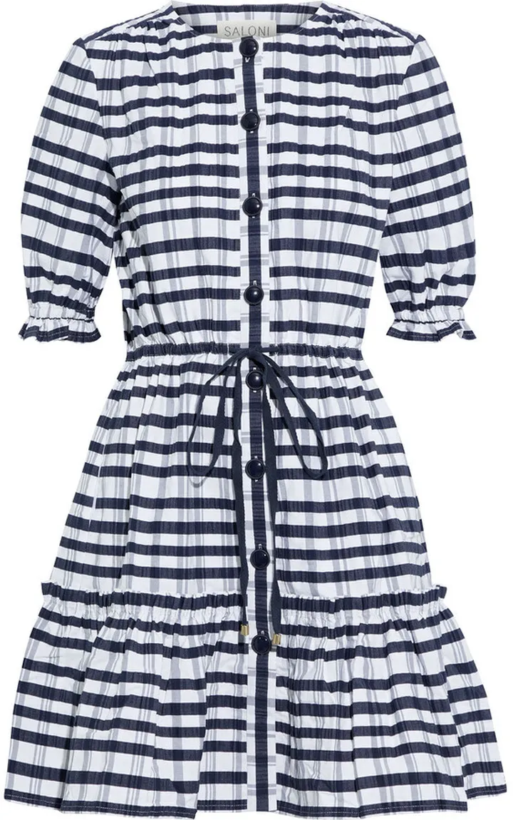 Billie C tiered checked cotton-seersucker mini dress