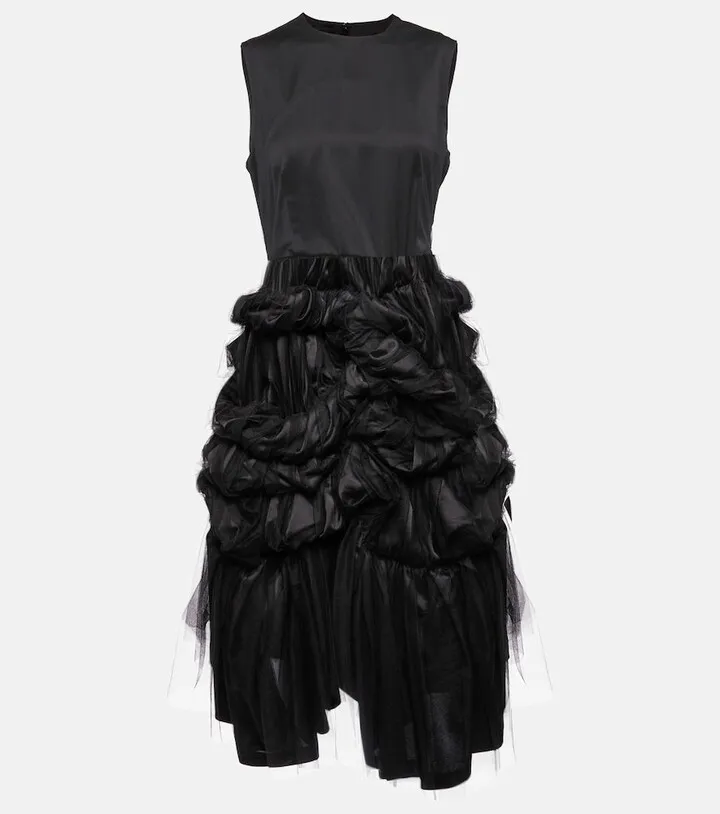 Ruched tulle midi dress
