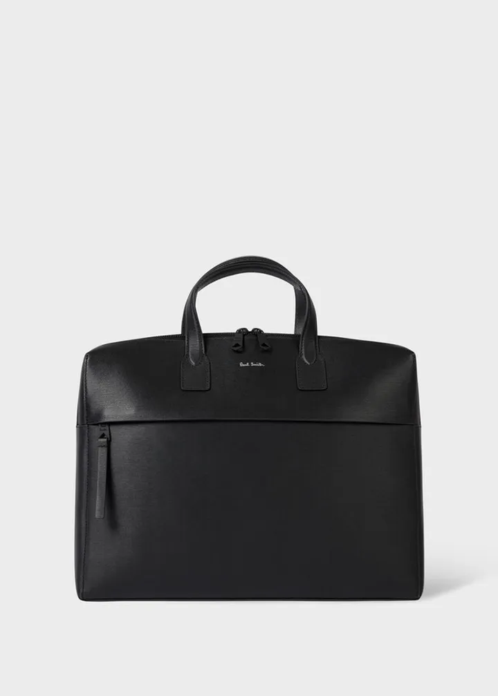 Black Embossed Leather Slim Folio