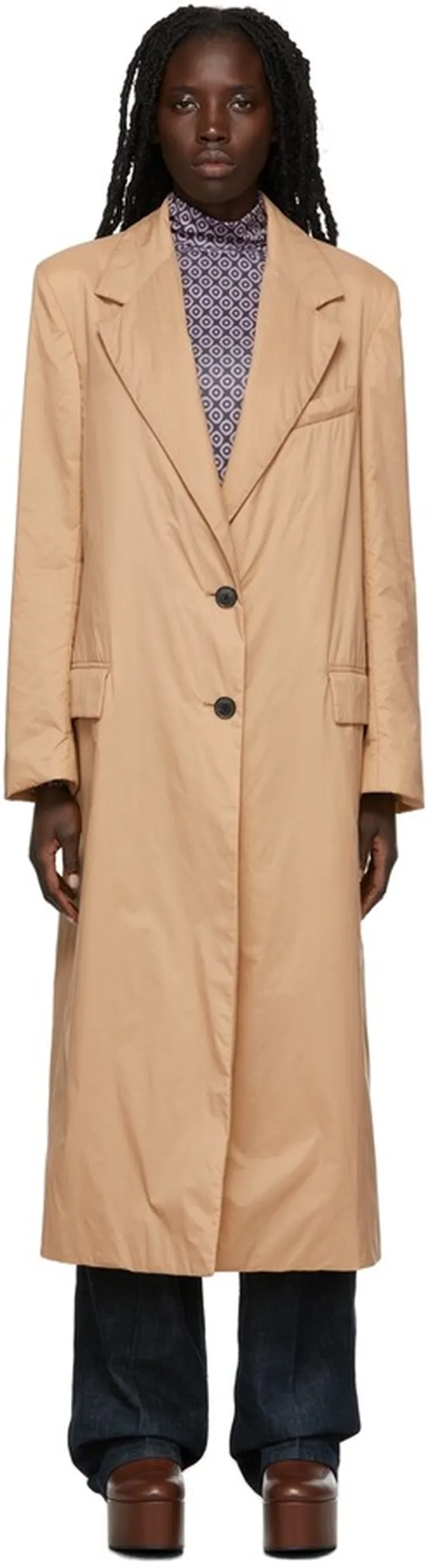 Dries Van Noten Beige Nylon Satin Coat