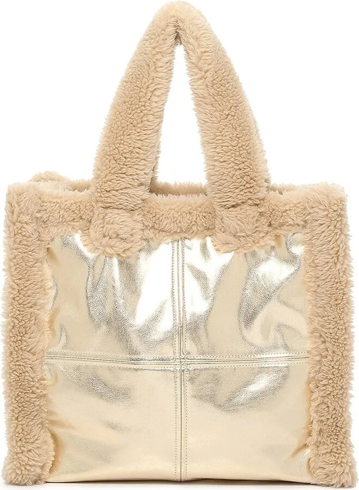 Madden Girl Square Embossed SherpaTrim Tote