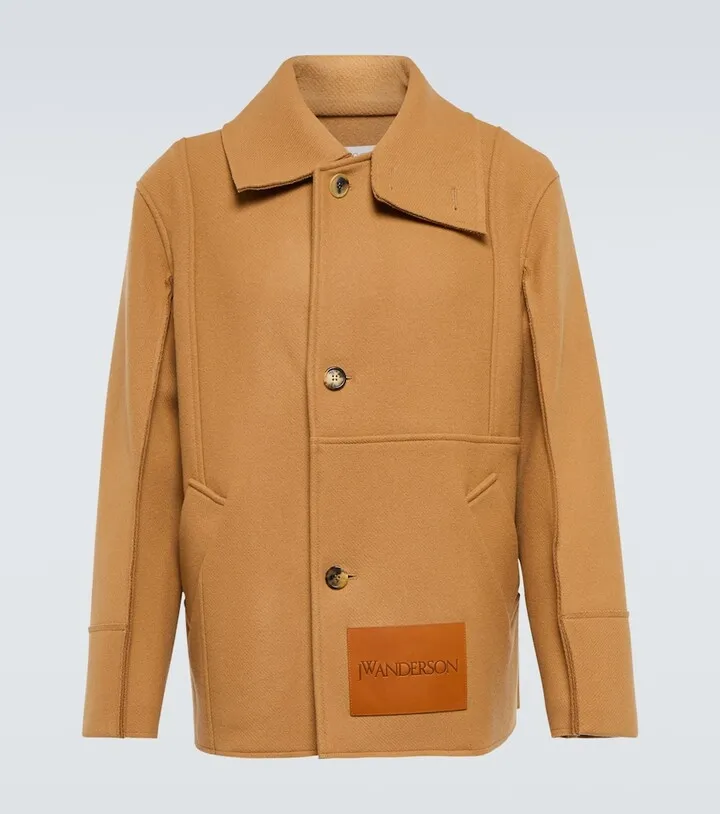 Leather patch wool-blend jacket