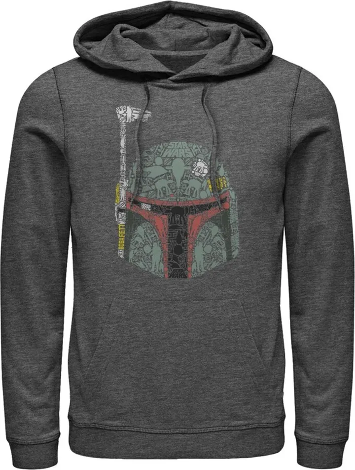 Men's Star Wars Boba Fett Silhouette Helmet Fill Pull Over Hoodie - Charcoal Heather - 2X Large