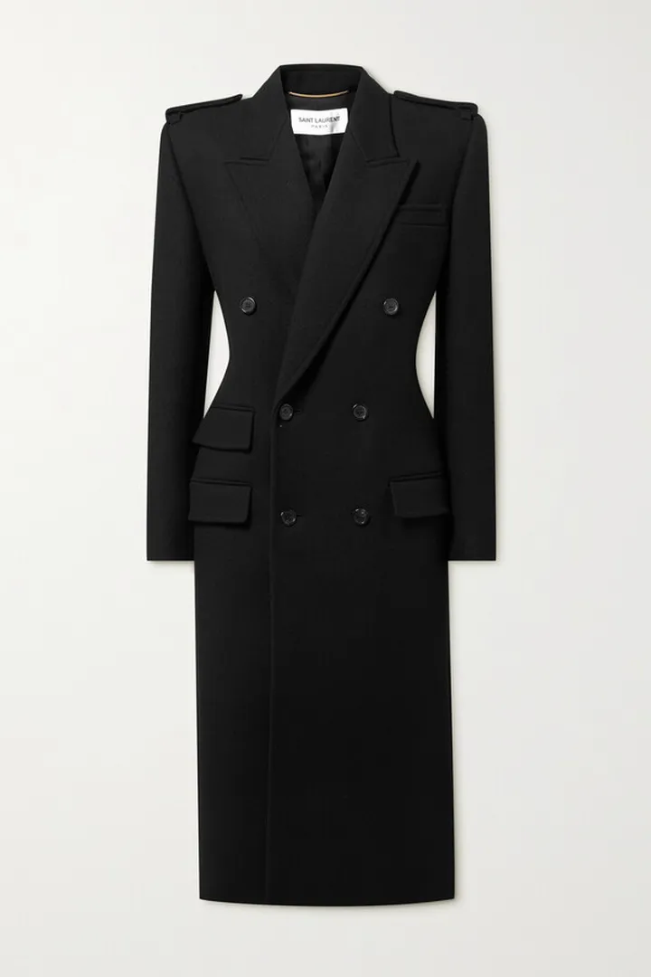 SAINT LAURENT - Double-breasted Wool-blend Coat - Black