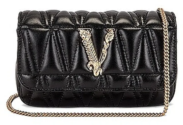 VERSACE Quilted V Shoulder Bag in Black