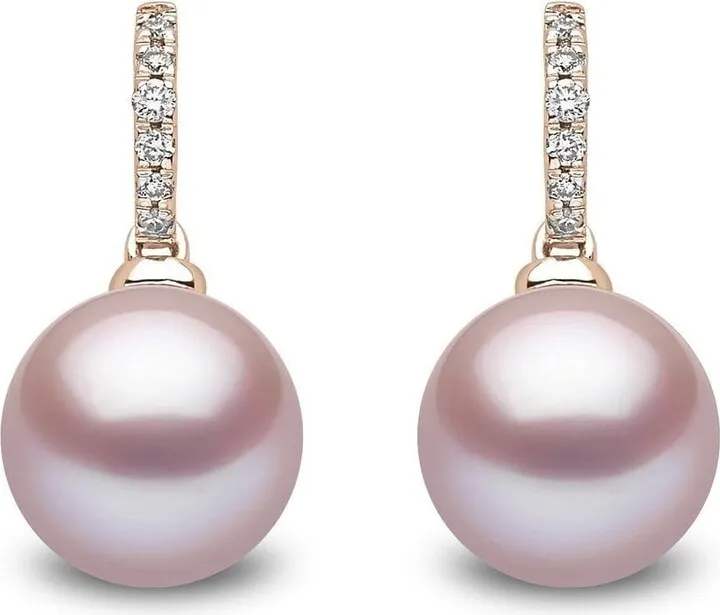 18kt Rose Gold Diamond And Pink Pearl Earrings