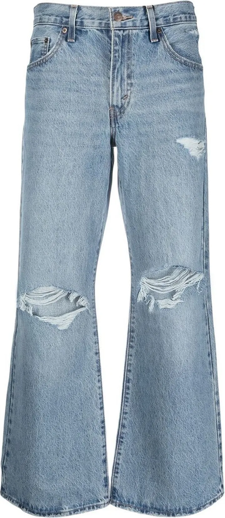 Blue Baggy Bootcut Distressed Jeans