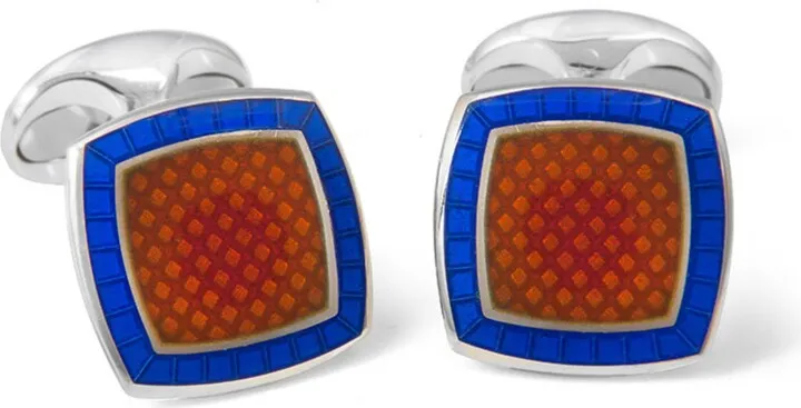 Deakin & Francis - Deakin & Francis Sterling Silver Orange Enamel Cufflinks With Royal Blue Border