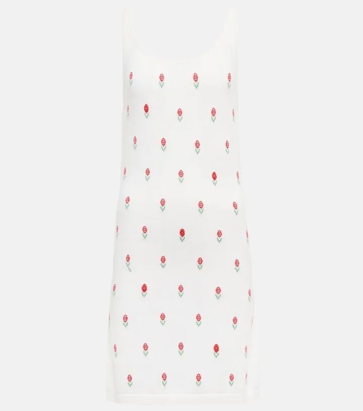 Intarsia floral cashmere-blend minidress
