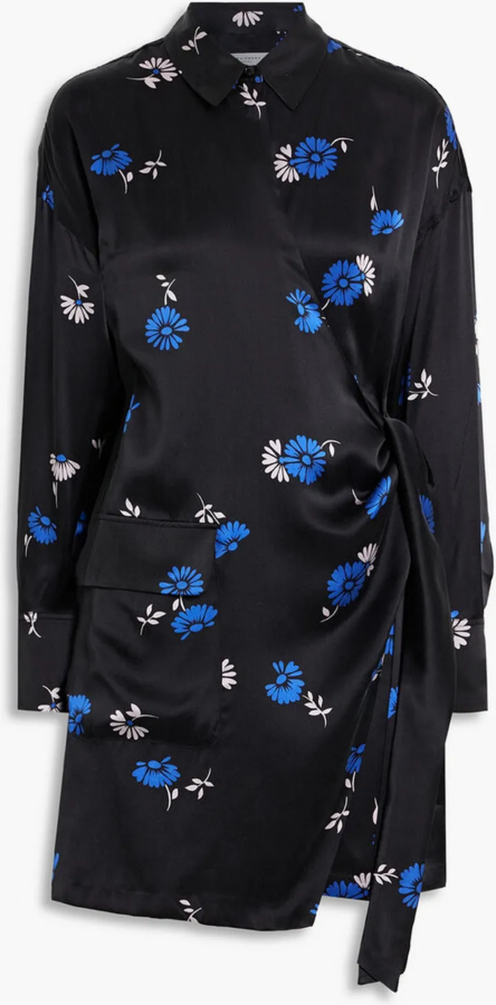 Aaleah floral-print silk-satin mini wrap dress