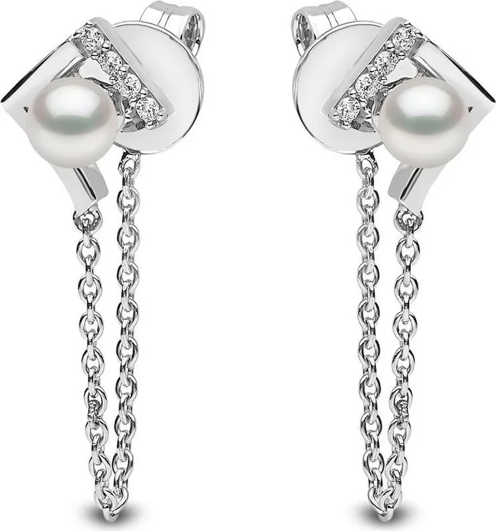 18kt white gold Trend freshwater pearl and diamond earrings
