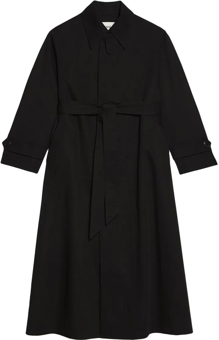 Pointed-Collar Tie-Waist Trench Coat