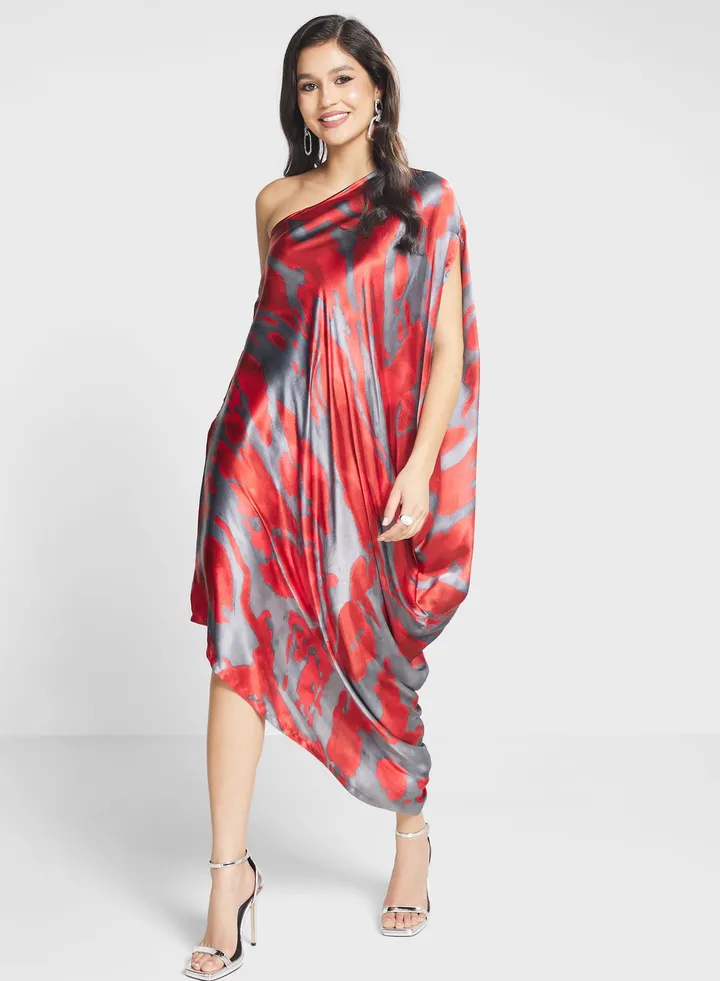 One Shoulder Printed Dress