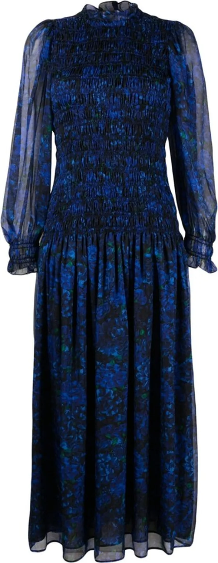 Graphic-Print Long-Sleeve Long Dress