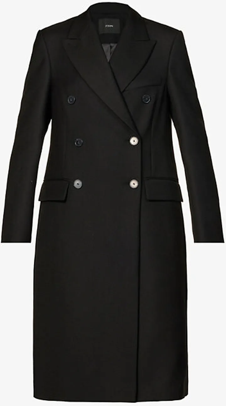Womens Black Cornwall Double-breasted Wool-blend Coat