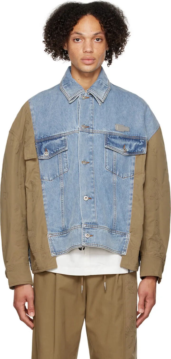 Feng Chen Wang Blue & Brown Deconstructed Denim Jacket
