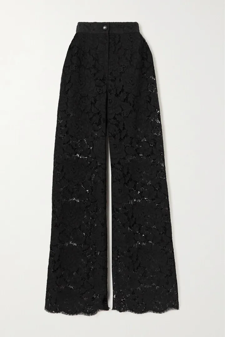 Dolce & Gabbana - Scalloped Stretch-lace Straight-leg Pants - Black