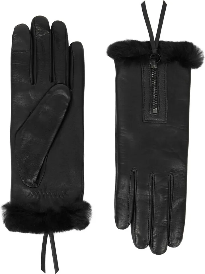 Agnelle Marina Black Fur-lined Leather Gloves