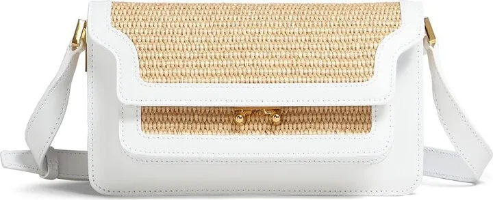 East West leather & raffia effect bag