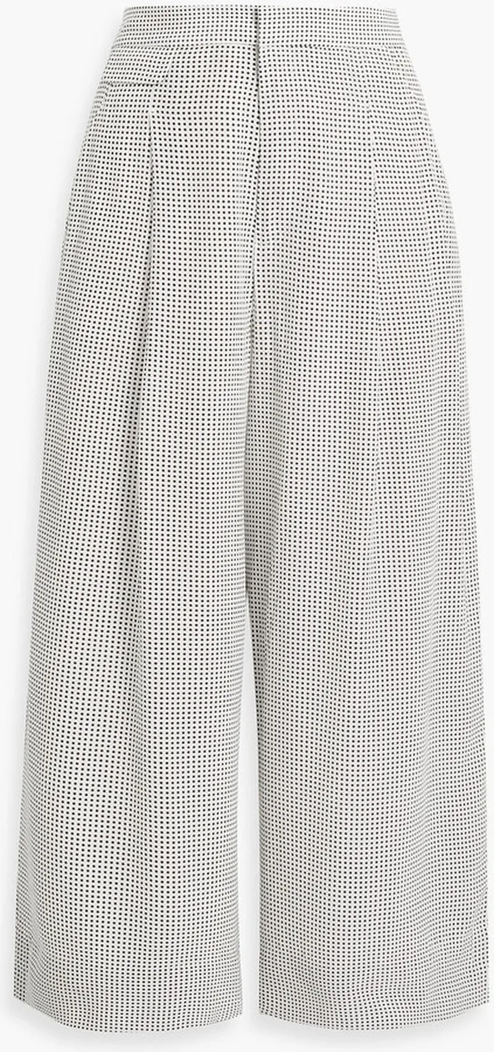 Cropped pleated polka-dot silk-crepe wide-leg culottes