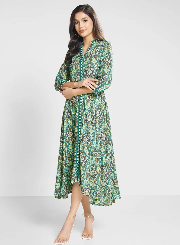 Belt Detail Printed Dress