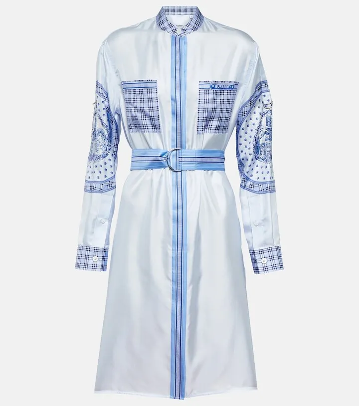 Printed silk shirt dress