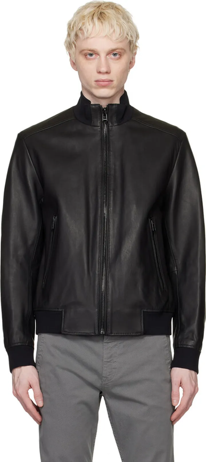 BOSS Black Bomber-Style Leather Jacket