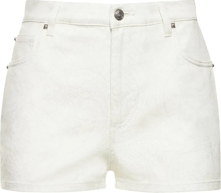 Paisley print denim shorts