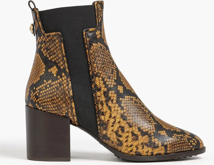 Snake-effect leather ankle boots