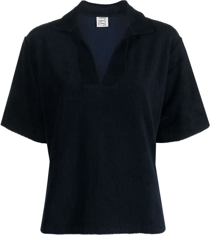 V-neck corduroy polo shirt