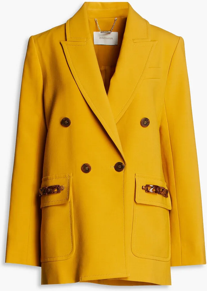 Embellished double-breasted crepe blazer