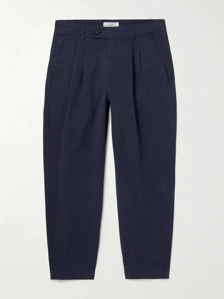 Tapered Cropped Garment-Dyed Organic Cotton-Twill Trousers