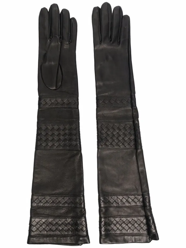 Lattice-Detail Leather Gloves