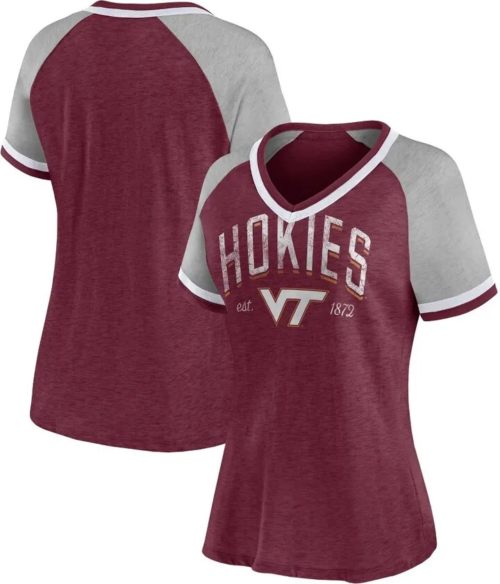 NCAA Virginia Tech Hokies Women's Gray V-Neck Raglan T-Shirt - XL