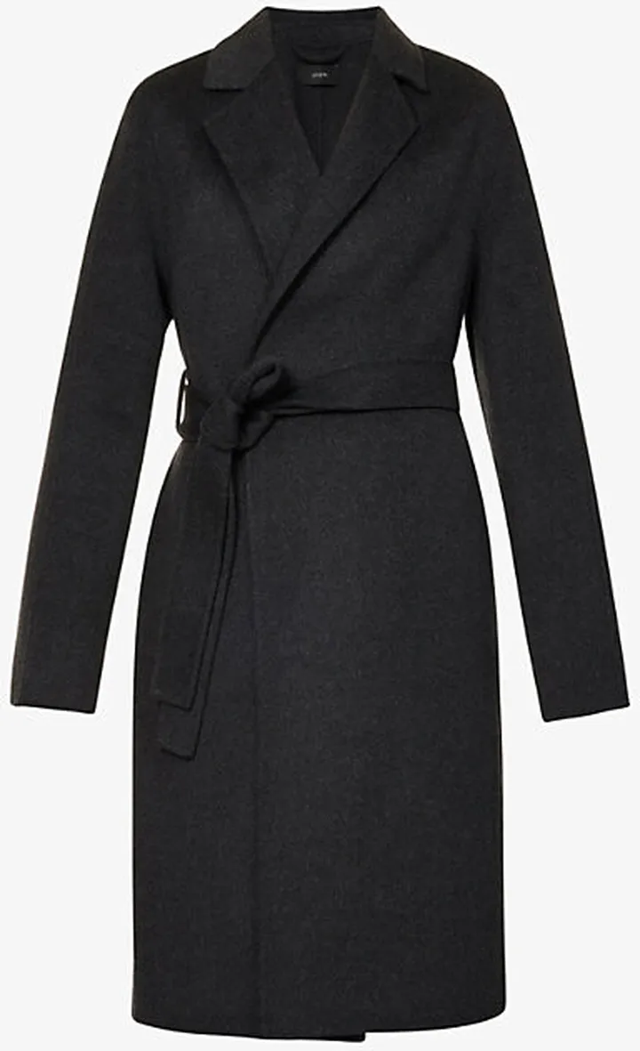 Womens Dark Grey Cenda Belted Wool and Cashmere-blend Coat